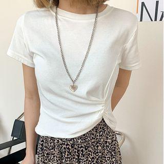 Short-sleeve Plain Ruched T-shirt