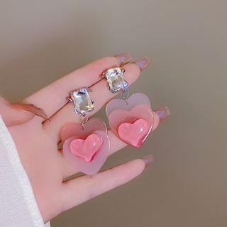 Cz Heart Drop Earring 1 Pair - Pink - One Size