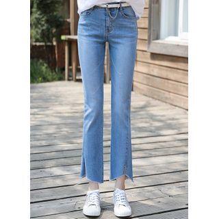 Cutout Slit-hem Boot-cut Jeans