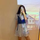Puff-sleeve A-line Dress / Denim Camisole Top
