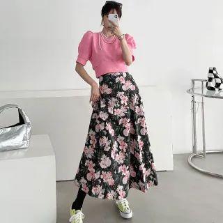 Flower-jacquard Flared Long Skirt