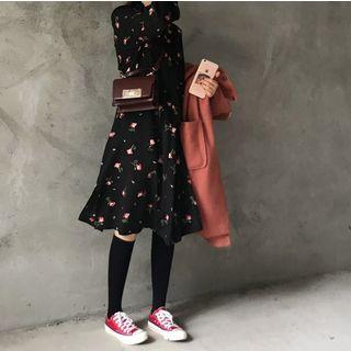 Rose Pattern Maxi Dress Black - One Size