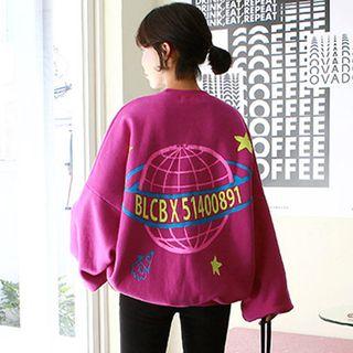 Printed Oversized Brushed Fleece-lined Pullover