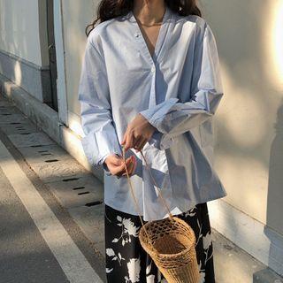 Plain Shirt / Flower Print Maxi A-line Skort