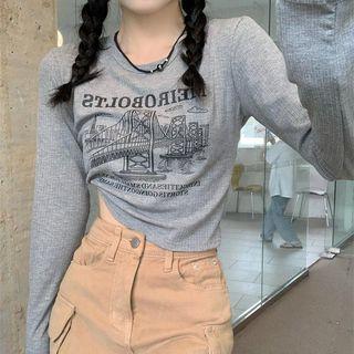 Long-sleeve Bridge Print T-shirt