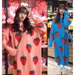 Strawberry Patterned Maxi Sweater Dress
