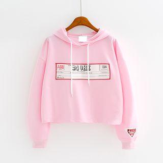 Lettering Applique Cropped Hoodie