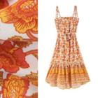 Spaghetti Strap Floral Print Tie-waist Dress
