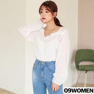 Tall Size Frill-trim Pleated-front Blouse