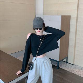 Off Shoulder Plain Long-sleeve Sweatshirt