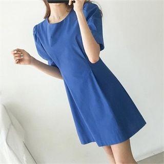 Puff-shoulder Linen Blend Mini Dress