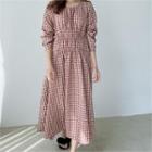 Shirred Gingham Maxi Dress