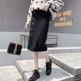 Knit Slit Midi Straight-fit Skirt