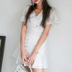 Short-sleeve Perforated Mini Sheath Dress