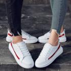 Faux Leather Low-top Lace Up Sneakers