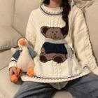 Bear Print Cable-knit Sweater White - One Size