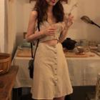 Sleeveless Cutout Buttoned A-line Mini Dress