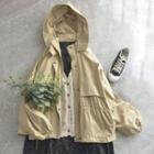 Hooded Long-sleeve Plain Single-breasted Zip Jacket