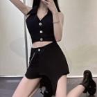 Halter Button-up Crop Top / Chained Mini Skort