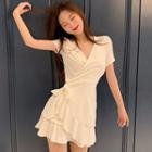 Short-sleeve V-neck Mini Dress White - One Size