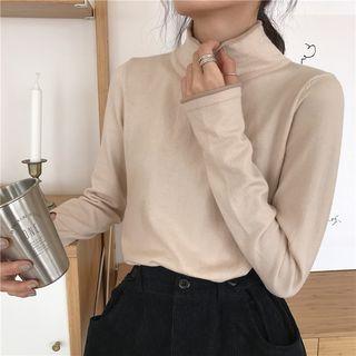 Long-sleeve Mock-neck Contrast-trim Knit Top