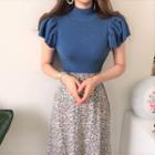 Short-sleeve Knit Top / Floral Print Mdii A-line Skirt