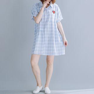 Plaid Short-sleeve Shirtdress As Shown In Figure - L