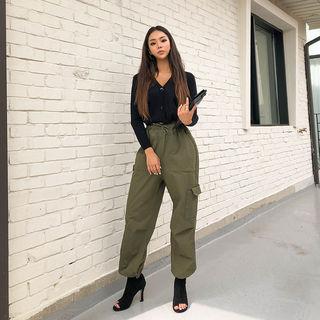 Band-waist Pocket-detail Cotton Pants