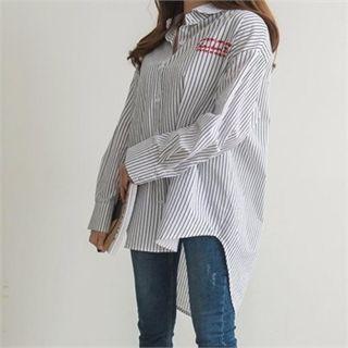 Lettering Dip-back Stripe Oversized Shirt