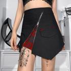 Plaid Panel Zip-accent Mini Pencil Skirt
