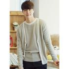 Set: Contrast-piping Cardigan + Knit Top