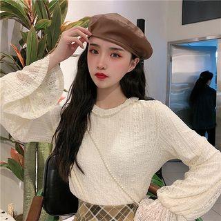 Plain Lace Flare-sleeve Blouse As Shown In Figure - One Size