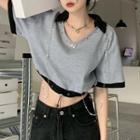 Elbow-sleeve Chained Crop Top