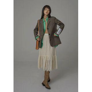 Ruffle-hem Lace Long Skirt Beige - One Size