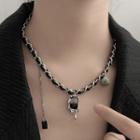 Rhinestone Chain Necklace Black Rhinestone - Black & Silver - One Size