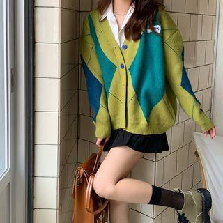 Argyle Print Cardigan Green - One Size