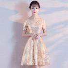 Short-sleeve V-neck Mini A-line Cocktail Dress