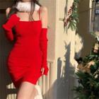Spaghetti Strap Sheath Dress With Mittens