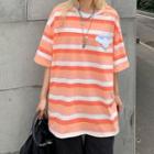 Elbow-sleeve Color Block Striped T-shirt (various Designs)