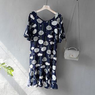 Short-sleeve Printed Ruffle Dress