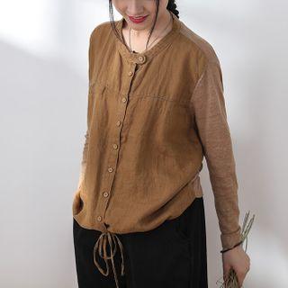 Drawstring Buttoned Linen Top