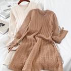 Lace Up Long-sleeve Midi Knit Dress