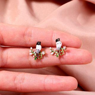 Bird Stud Earring 1 Pair - Se779 - Bird Stud Earring - Black & White & Green - One Size