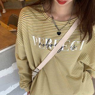 Long Sleeve Lettering Print Stripe T-shirt