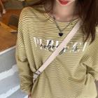 Long Sleeve Lettering Print Stripe T-shirt