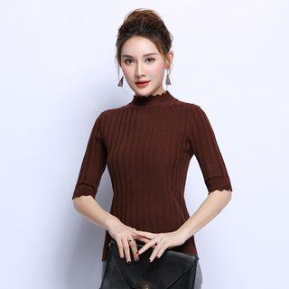 Scallop Trim Elbow Sleeve Sweater