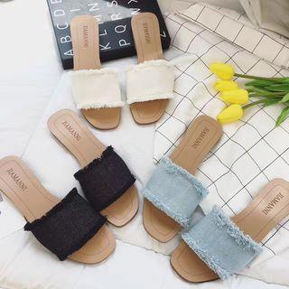 Fray Trim Denim Slide Sandals
