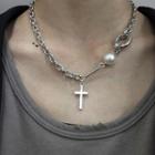 Cross Pendant Beaded Chain Necklace Cross - One Size