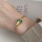 Hoop Layered Stainless Steel Bracelet E200 - Gold & Peacock Green - One Size