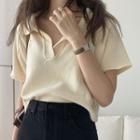 Short-sleeve Knit Polo Top As Shown In Figure - One Size